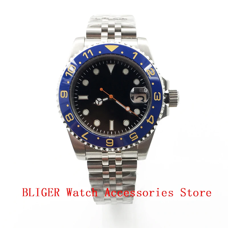 

Bliger 40mm Men Mechanical Watch for NH35 NH36 PT5000 2813 8215 Sapphire Glass Jubilee Bracelet Black Dial Green Luminous