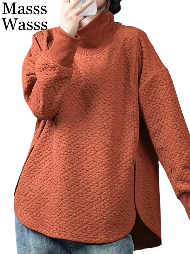 

Masss Wasss 2023 Winter Womens Fashion Loose Turtleneck Hoodies Ladies Vintage Warm Sweatshirts Classic Leisure Cotton Clothes