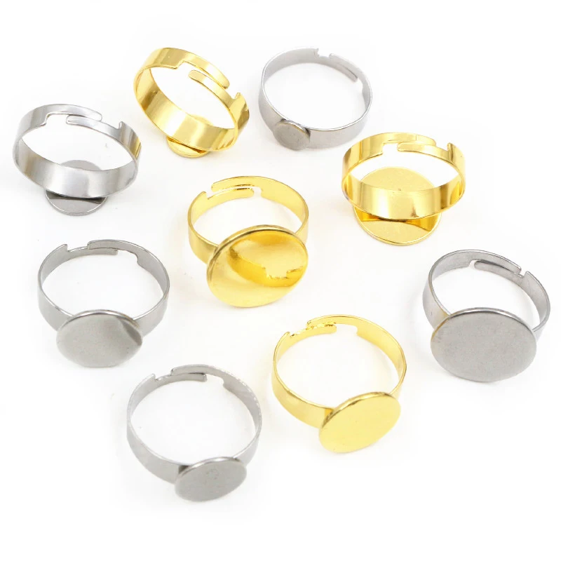

10pcs 6/8/10/12/14/15mm Gold Color Stainless Steel Adjustable Ring Settings Blank Base,Fit 6-15mm Glass Cabochons DIY Rings