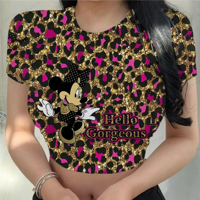 Sexy impressão kawaii roupas femininas dos desenhos animados y2k festa  ponto verão colheita topo magro ajuste t camisa apertado das mulheres  camiseta moda disney