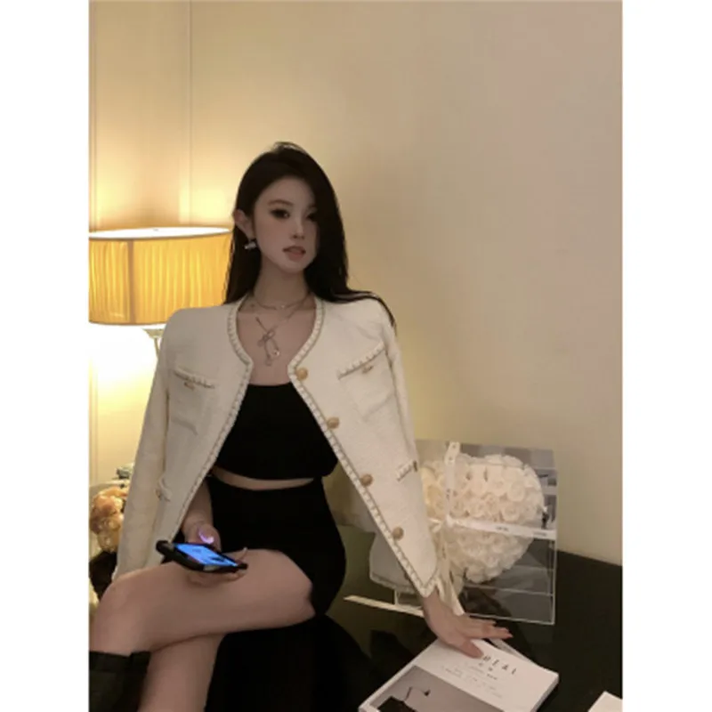 2024 Autumn New French Luxury Chic  Wool Tweed Coat Women's Small Fragrance O- Neck Single Breasted Coat Jacket Casaco Outwear