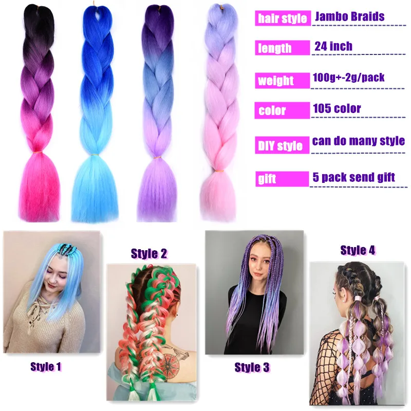 Full Star 100 g Synthetic Jumbo Braids Hair 24 inch High Temperature Fiber Jumbo Ombre Crochet Box Braiding Hair Extensions