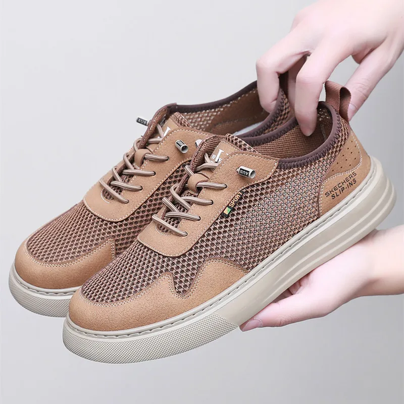 Men's Summer Breathable Mesh Slip-On Shoes Soft Bottom Anti-Slip Elderly Shoes Beijing Style Flat Low Top Casual Footwear