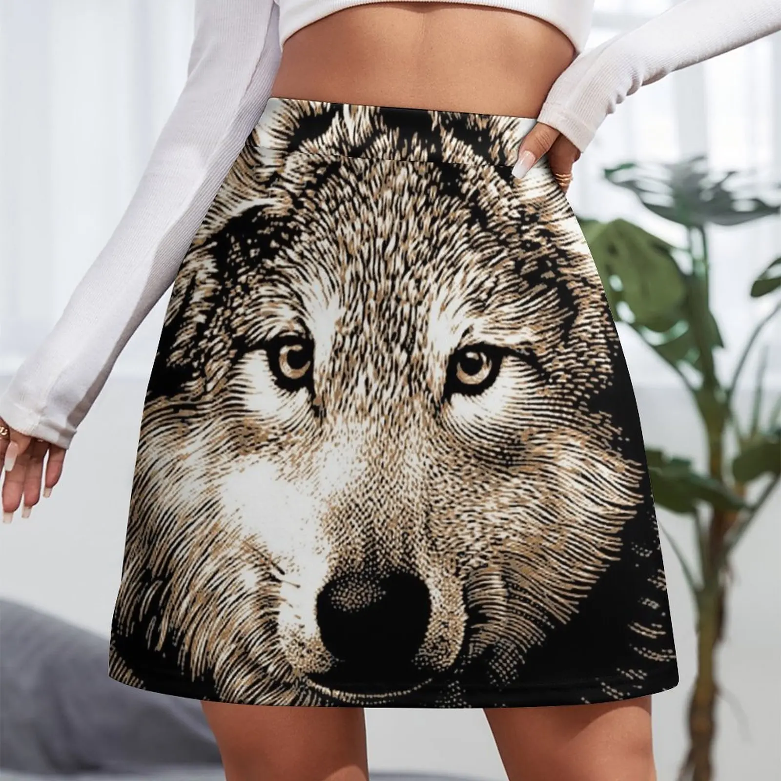Wolf Face Mini Skirt Women's clothing clothes for woman