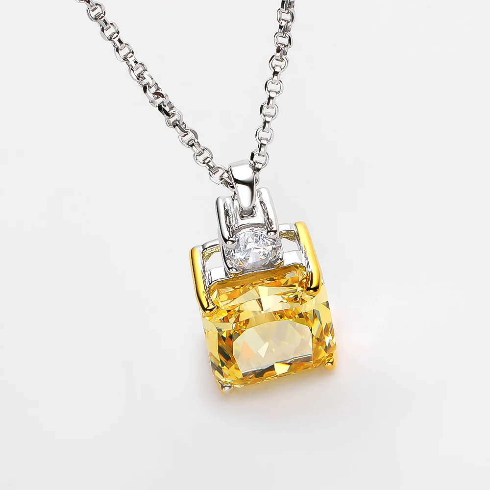 925 Sterling Silver 9*10mm Yellow Ice Cut Topaz High Carbon Diamoind Pendant Neckalce for Women Party