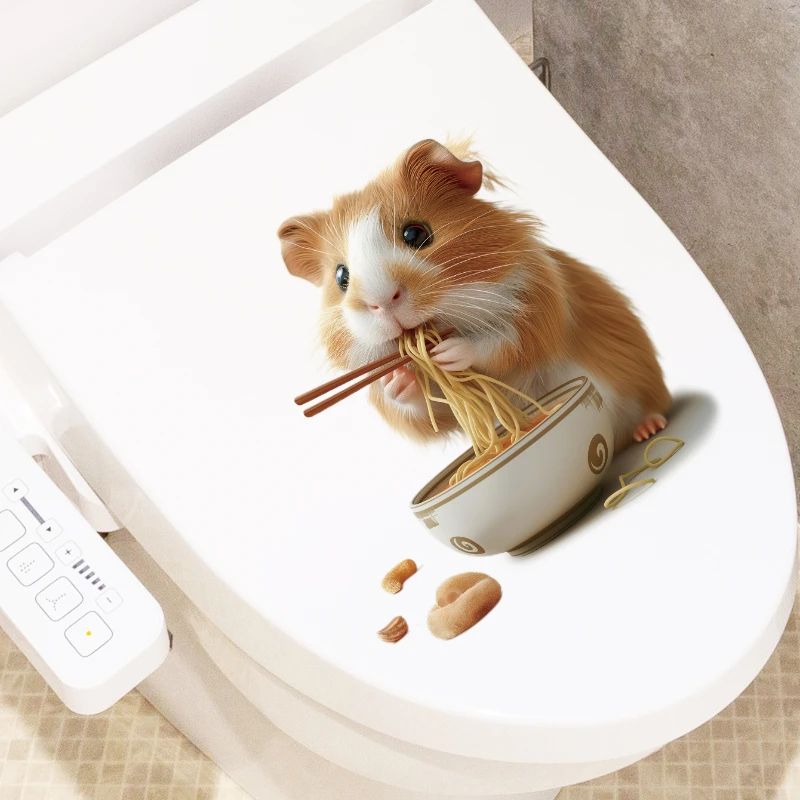 Cute Guinea Pig Toilet Stickers for Bathroom Toilet Lid Backrest Decoration Waterproof Decals Animal Washroom Wall Stickers
