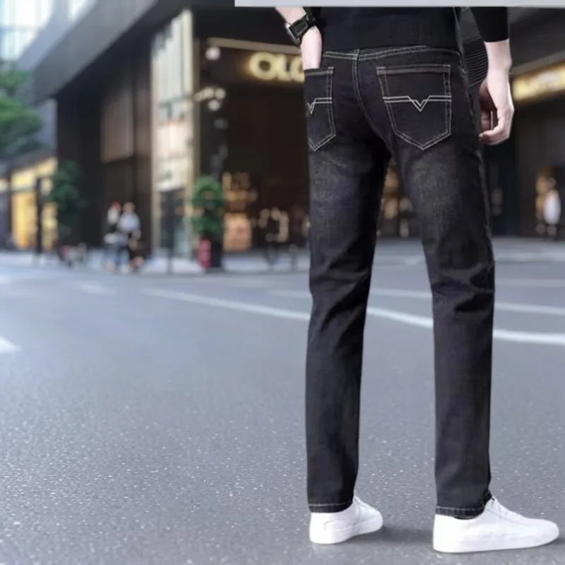 Men's Pants Jeans Spring Blue Loose Stretch Straight Loose Large Size Warehouse Durable Streetwear Denim Pants Menswear Trip