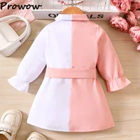 Prowow 3-24M Baby Girls Dresses Long Sleeve Pink White Patchwork Belted Dress For Girl Newborn Baby Clothes Infants 2