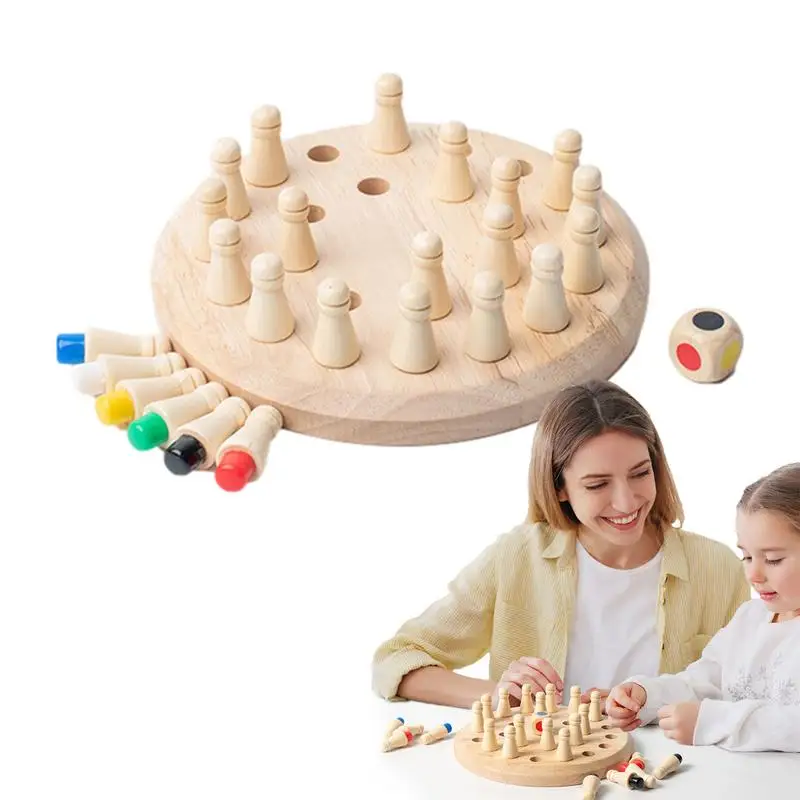 

Wooden Memory Chess Board Game Chess Board For Kids Fun Brain Teasers Two-Sided To Improve Memory Interactive Board Game For