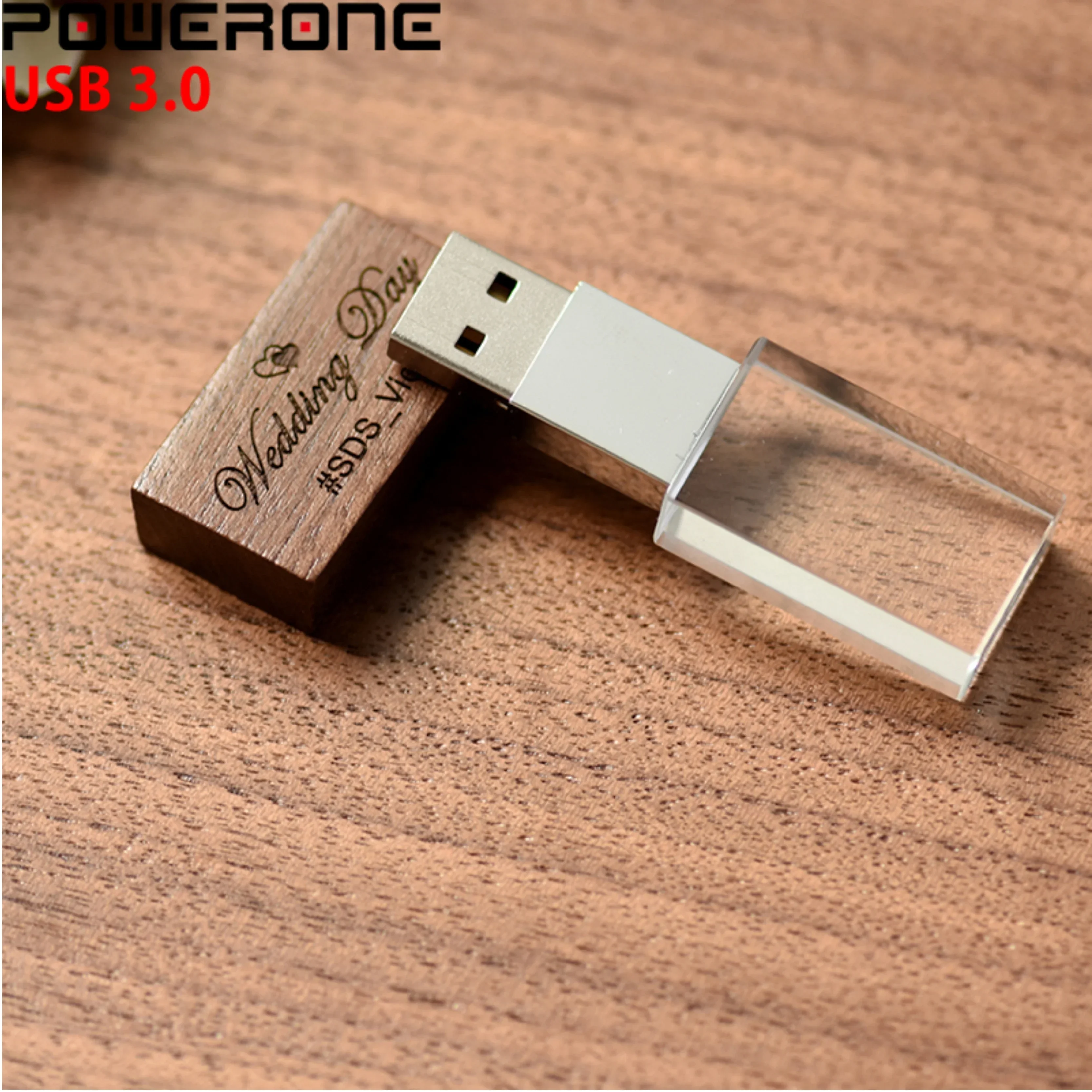 사진 스튜디오 USB 3.0 플래시 드라이브, 무료 사용자 정의 로고 메모리 스틱, 64GB 크리스탈 및 박스 펜 드라이브, 32GB 결혼 선물 U 디스크, 128GB