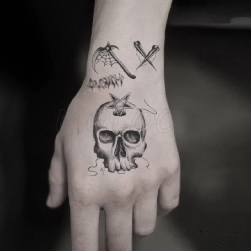 

Skull Ax Star Nails Spider Web Element Temporary Tattoo Sticker Fake Tattoos for Women Men Body Makeup Waterproof Stickers