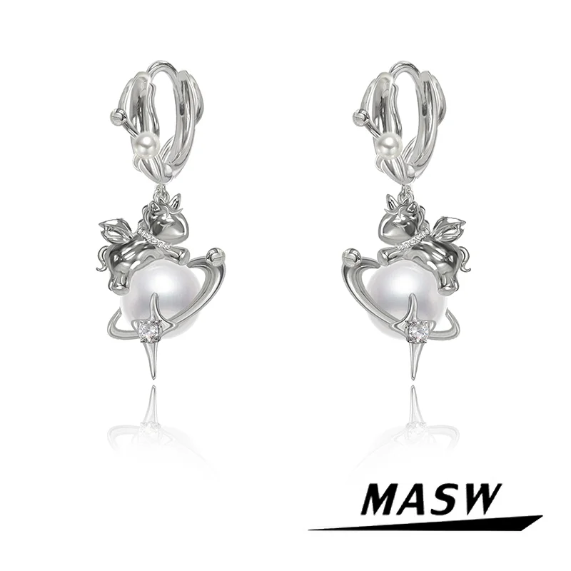 

MASW Original Design Lovely Style Silver Plated Simulated Pearl Cute Animal Dangle Earrings For Girl Women Gift Fashion Jewelry