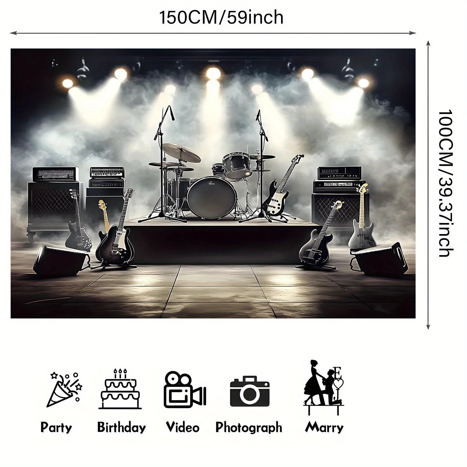 2D-Banner 1-teilig, Rockband-Bühnenparty-Hintergrund – dynamische Dekoration zum Konzertthema, Design mit festlicher Atmosphäre – Detail 2