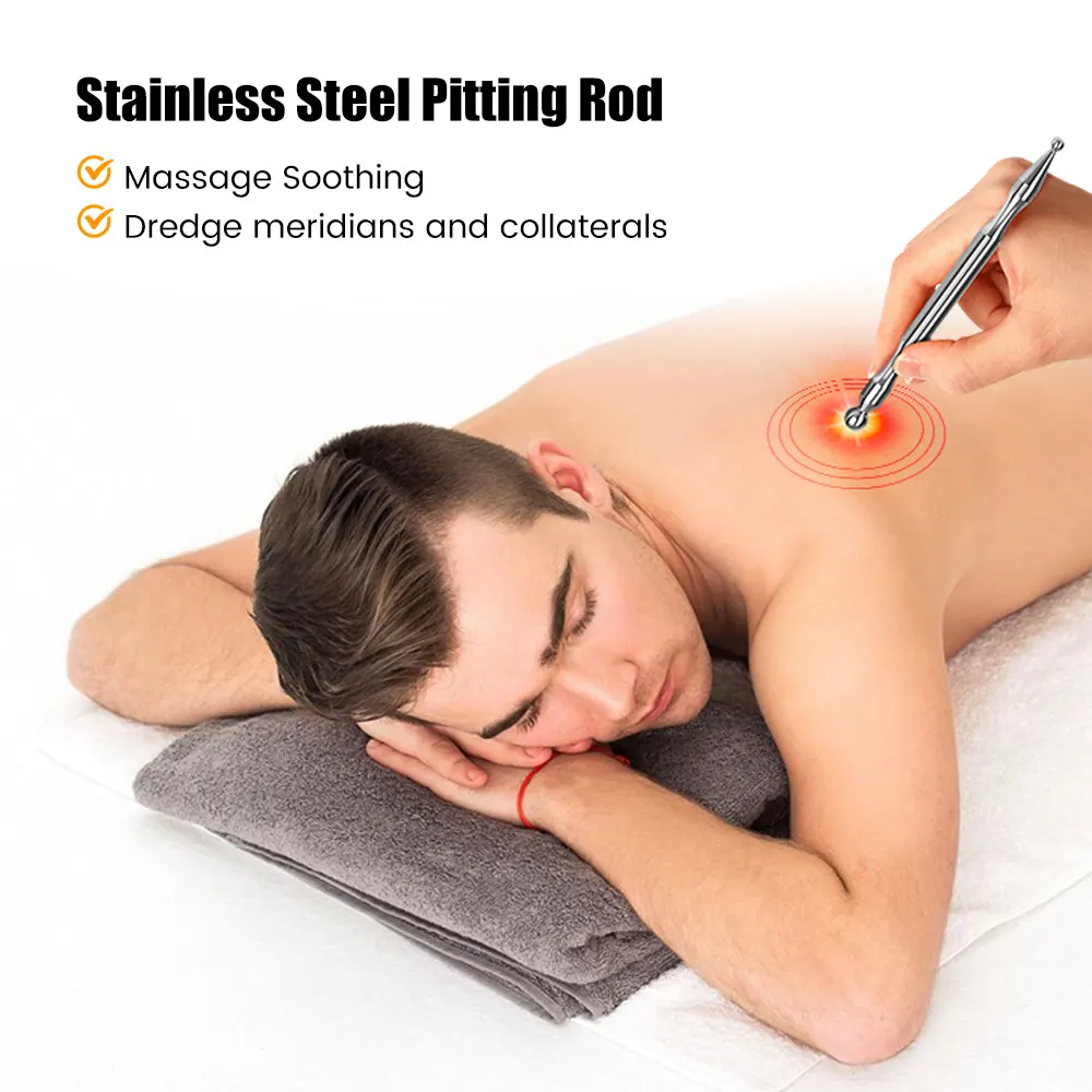Acupuncture pen stainless steel dual head facial reflexology acupressure bar for body pain relief