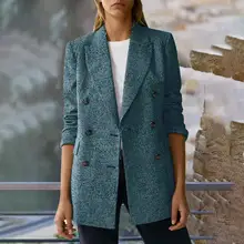 

Elegant Suits Jacket Long Sleeve Autumn Winter Buttons Fake Pockets Suits Coat Suits Coat Lady Blazer