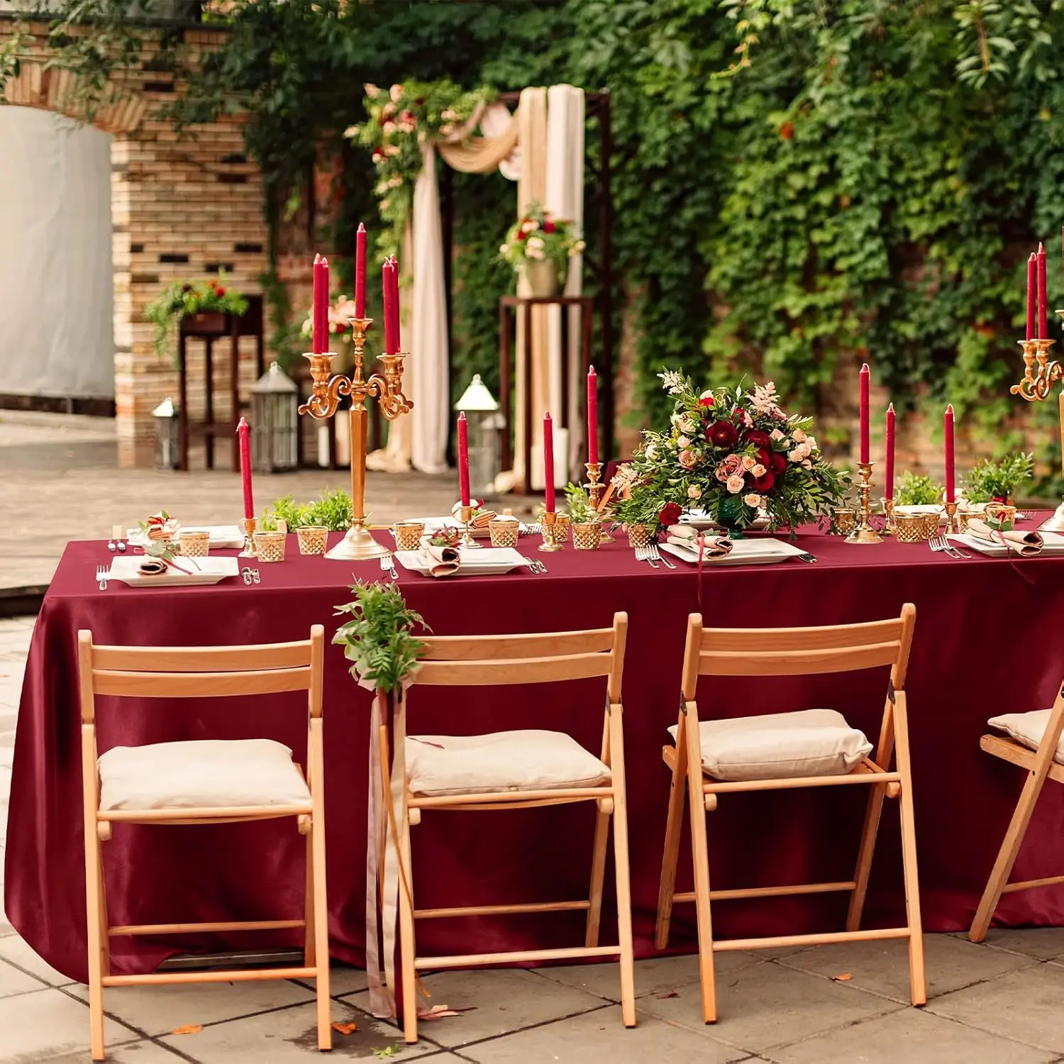 Dark Red Satin Rectangle Tablecloth for Wedding Mariage Party Decoration Baby Shower Christmas Restaurant Banquet Table Cloth 5