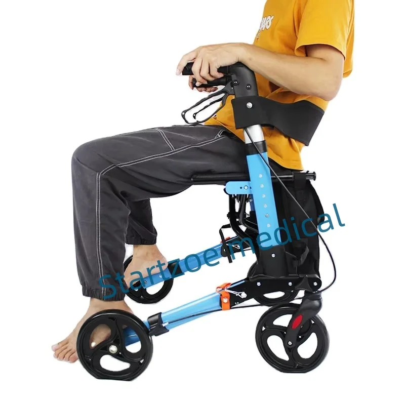 Four-legged Walking Assist Rollator Walker Aluminum Alloy Folding  Pulley Training Mobility Aid Small Wheelchair Walkers Rollato 4