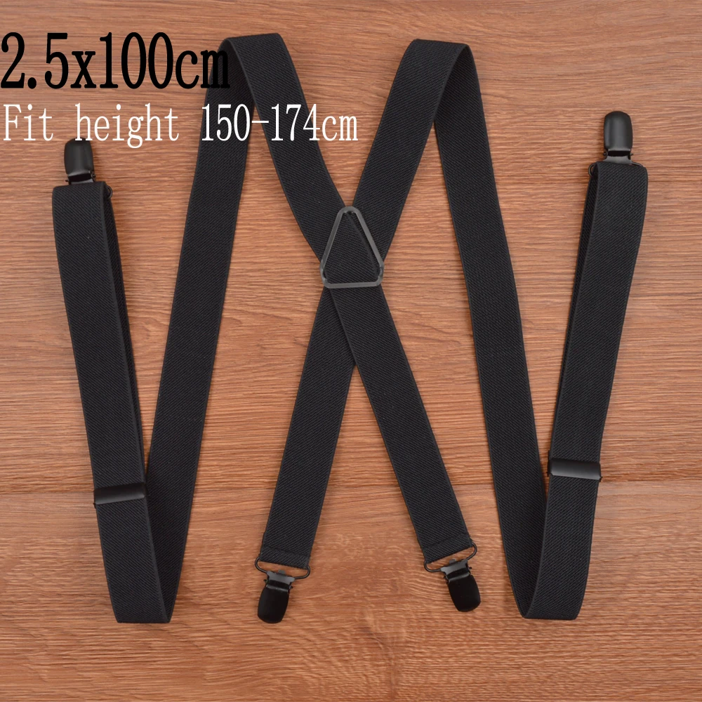 Fashion Plus Size solid black suspender 4 Clip Men Women Suspenders for Pants 2023 Unisex  Male 120 cm Adjustable Braces