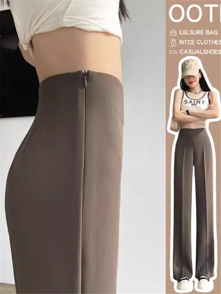 High Waist Wide Leg Straight Cut Casual Suit Pants for Women Spring Summer New Sle Slimming Drapey Zipper Detail