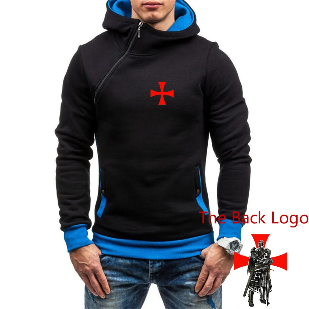 Men's Solid Color Hoodie Sweatshirt Diagonal Zipper Casual Top