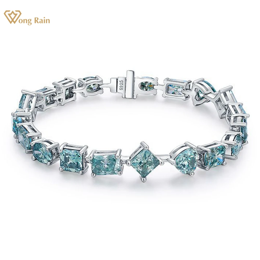 Wong Rain 925 Sterling Silver VVS1 3EX Sparkling Full Diamonds Gems Real Moissanite Bracelets Bangle Jewelry Anniversary Gifts wong rain luxury 925 sterling silver 30 30 mm high carbon diamonds gemstone necklace custom jewelry