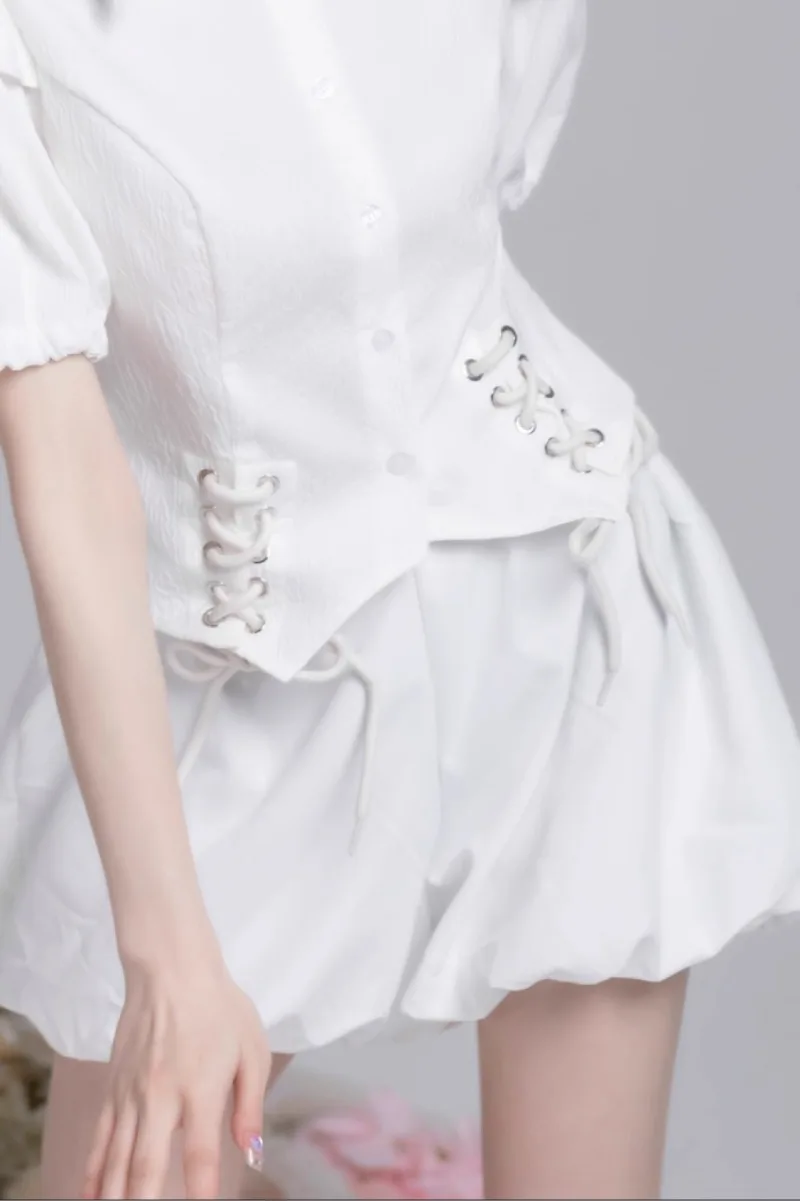 2023 Spring And Summer New Soft Comfortable Bud Leggings Shorts Women Clothing White Loose Elastic Waistband Lace-up Short Pants