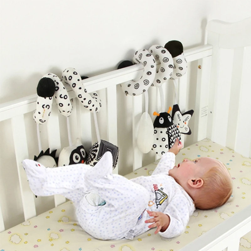 Black and White Animals Baby Bed Bell Safety Seat Plush Toy Mobile Baby Bed Chimes Rattles Bell Stroller Hang Car Hanging