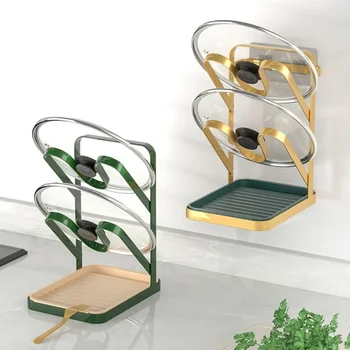 Light Luxury Kitchen Household Multi-purpose Pot Lid Wall Hanging Punch-free Table Sit Cutting Board Knife Storage Shelf