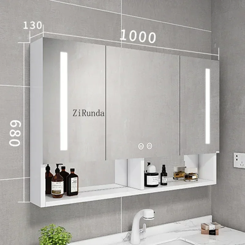 Modern Smart Bathroom Mirror Cabinet Aluminum Fog Removal with Light Storage Mirror Cabinet Wall-mounted Home Furniture FYBC