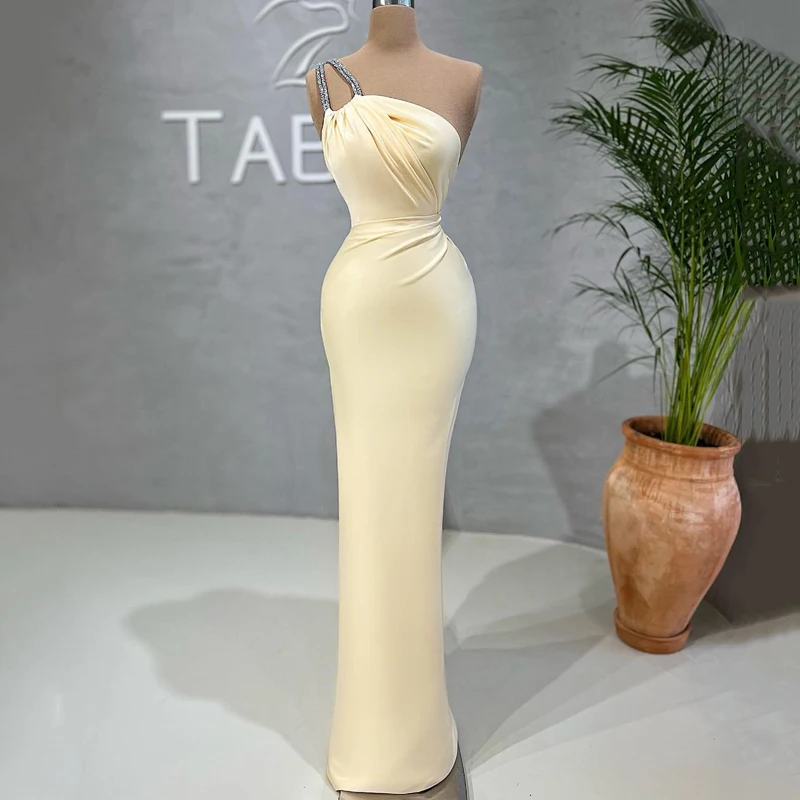 Thinyfull Sexy Prom Evening Dresses Beadings One Shoulder Floor Length Party Dress 2022 Yellow Mermaid Cocktail Gowns Plus Size
