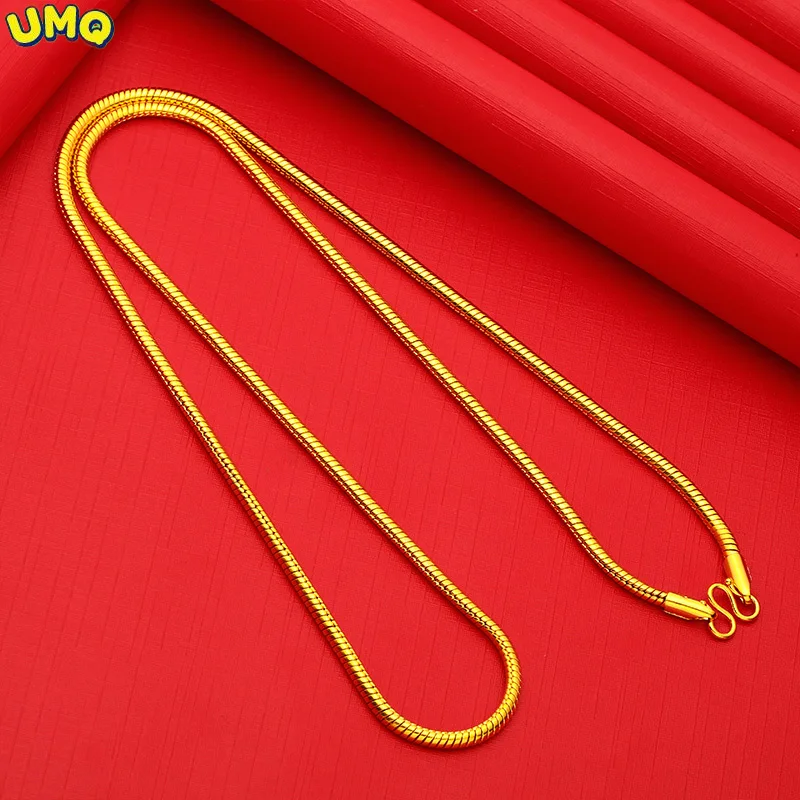 

Plated 100% Real Gold 24k Pure Bangle Necklace Women 999 Pigment Chain Colored Bare Sweater Without Pendant Jewelry Gold Jewelry