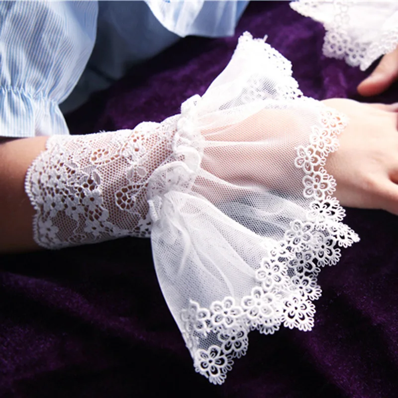 2023 New Women Sweater Fake Sleeves Lace Hollow Out Shirt Pleated Sleeve False Cuffs Girls Dress Wrist Warmers