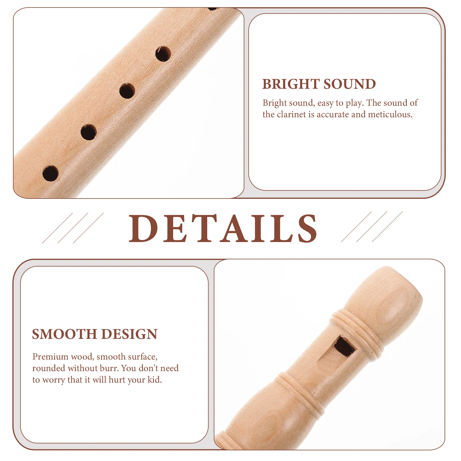 Recorder Toy Kids Clarinet Wear Resistant Convenient Wooden Flute Clarinet 6-hole Soprano Recorder for Home School