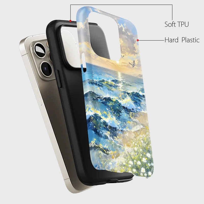 Magnetic Phone Case with Beautiful Scenery Print and 2-in-1 Film Cover