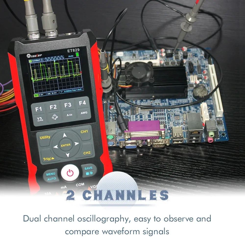 Digital Multimeter Digital Oscilloscope Signal Generator TOOLTOP ET829 2 Channel 80MHz Digital Storage Oscilloscope Multimeter Signal Generator 3 in 1 Electronic Automobile Power Repair