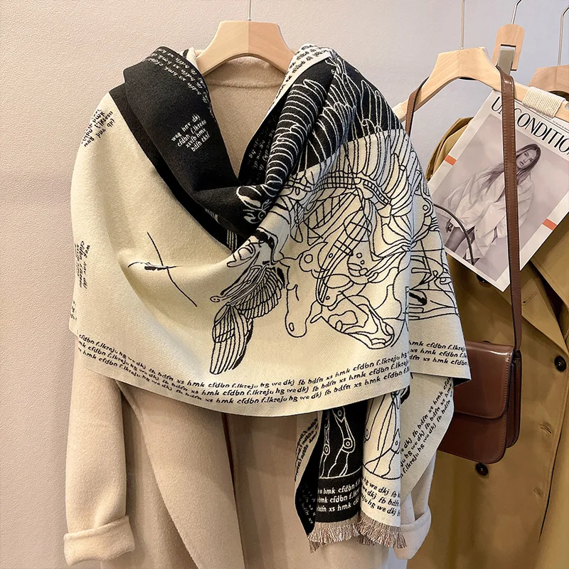 Luxury Brand Winter Scarf Women Cashmere Shawl Wrap Pegasus Print Warm Pashmina Blanket Scarves Designer Bufandas Female Foulard