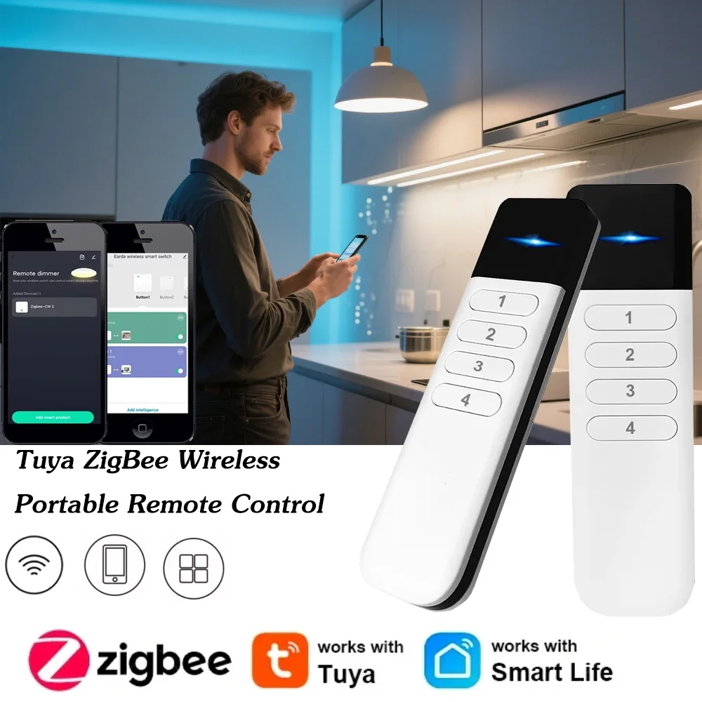 Tuya ZigBee Wireless Portable Remote Control 4 Zone LED Dimmer Smart Home Scene Control Switch Smart Life APP Fr Assistant 2MQTT 1