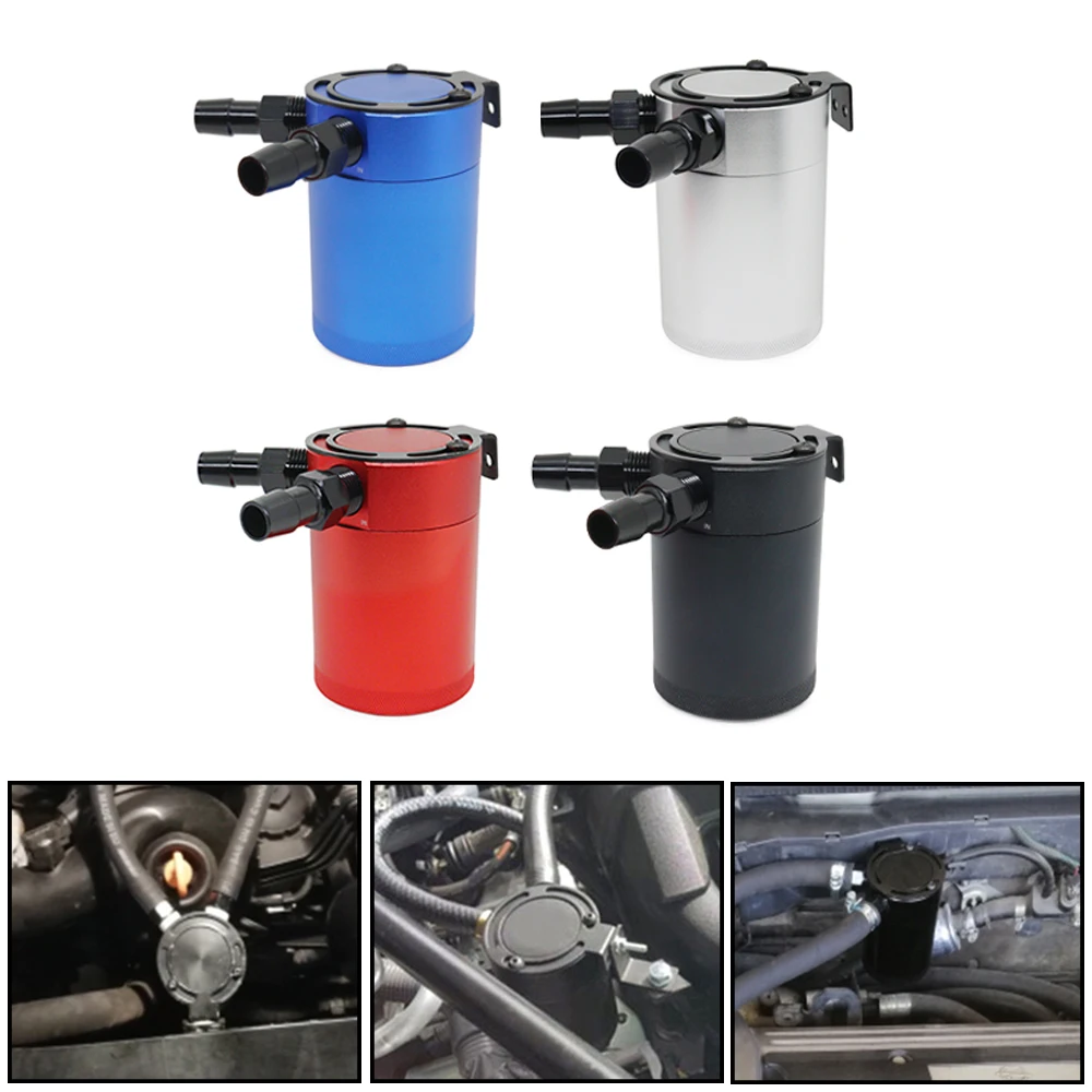 Universal 300ml Oil Catch Can Compact Baffled 2-Port Aluminum Reservoir Oil Catch Tank Fuel Tank Two Hole Breathable Kettle Oil Catch Can
