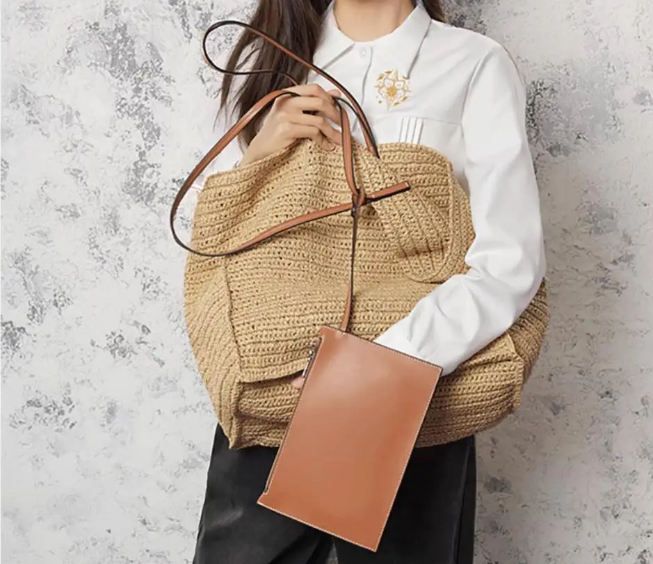 Women's Large Capacity Shoulder Bag Summer Straw Woven Basket Handbag Fashion Female Luxury Designer Beach Bag Bali Shopper Tote