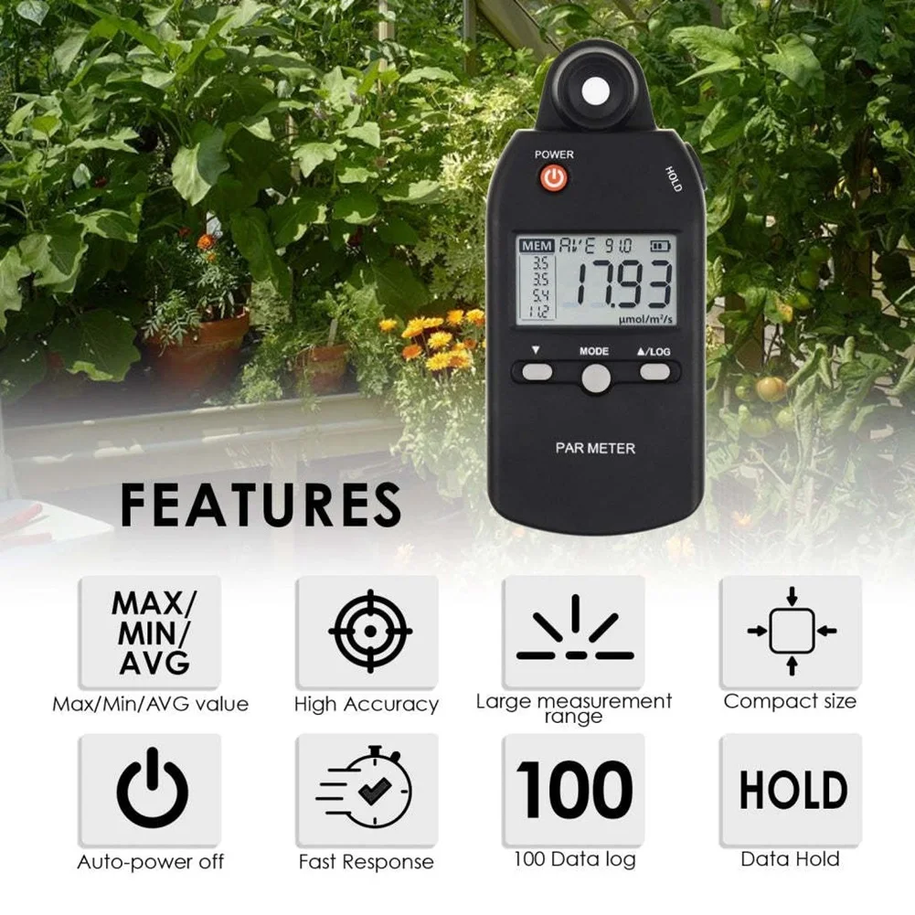 PAR Meter Illuminance Meter PPFD Quantum Sensor Full-Spectrum Record Function Indoor Outdoor Plant Light Meter 4