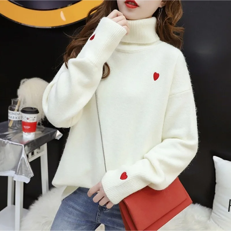 

Sweater Women's 2023 Autumn/Winter New High Collar Versatile Love Knitting Shirt Lazy Style Pullover