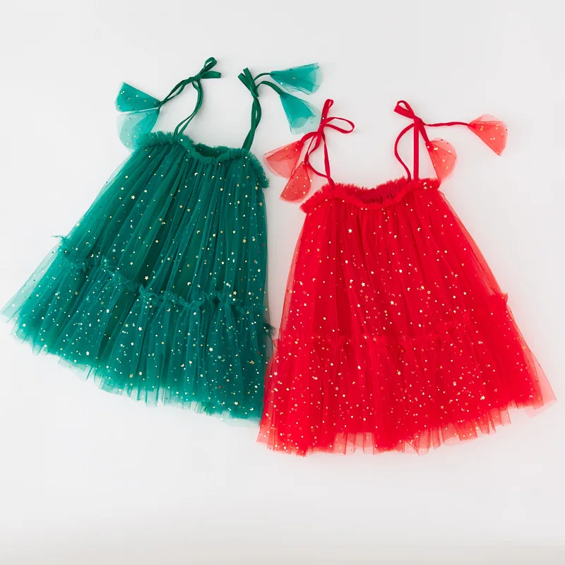 

2023 Girls Tulle Super Fairy Princess Sling Dress Toddler Kid Star Sequin Cake Dress Children Mesh Puffy Birthday Party Vestidos