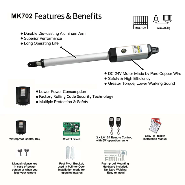 Automatic Gate Opener Kit Medium Duty Dual Gate Operator for Dual Swing Gates Up to 16 Feet or 440 Pounds Gate Motor AC Powered 3