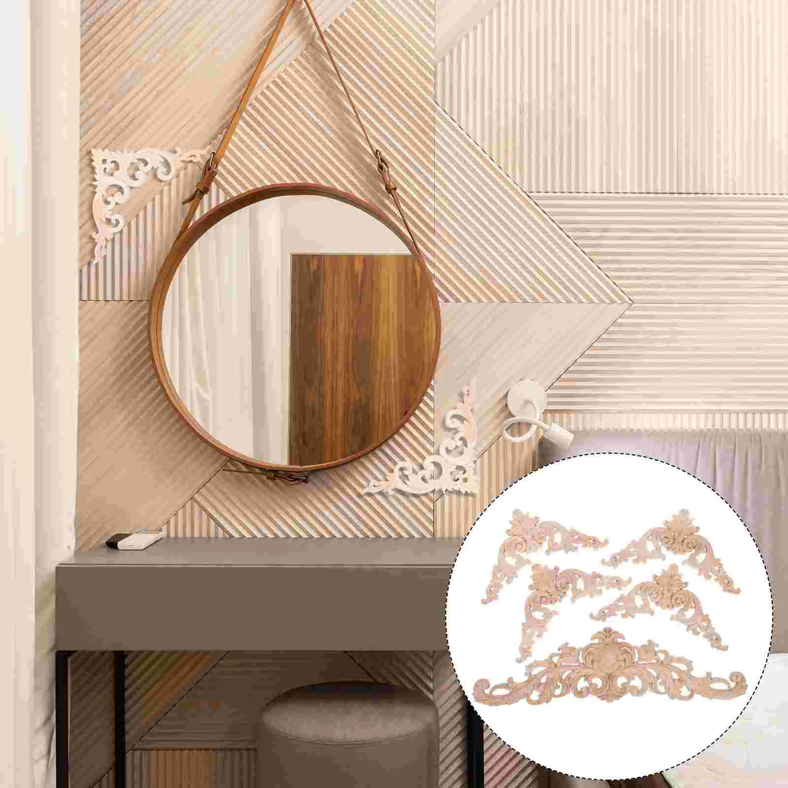 

5 Pcs Cupboard Wood Carving Decals Kitchen Cabinets Floral Onlay Door Carved Applique