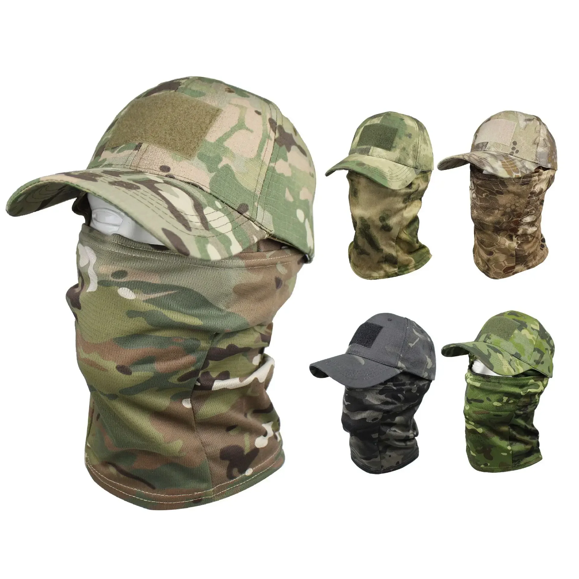 Tactical Balaclava Baseball Cap Full Face Mask Set Men Summer Snapback Sun Hat Outdoor Fishing Cycling Hunting Camouflage Scarf