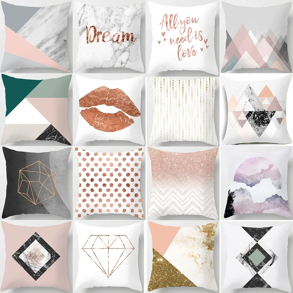 

Simple modern Nordic pink marble cushion cover geometric abstract sofa peach velvet pillow