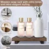 Wood Pedestal Stand Anti-Slip Riser Soap Tray Farmhouse Wooden Vintage Kitchen Bathroom Counter Decor Sink Tray Candle Plant 3