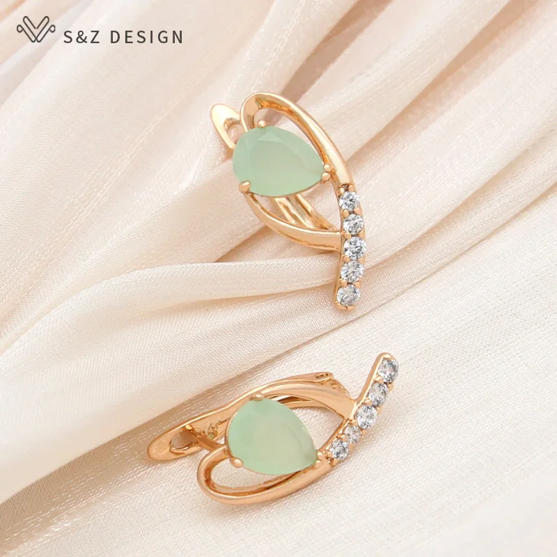 S&Z DESIGN New Arrivals Trendy Zircon Champagne Gold Color Water Drop Crystal Dangle Earrings For Women Wedding Jewelry Gift