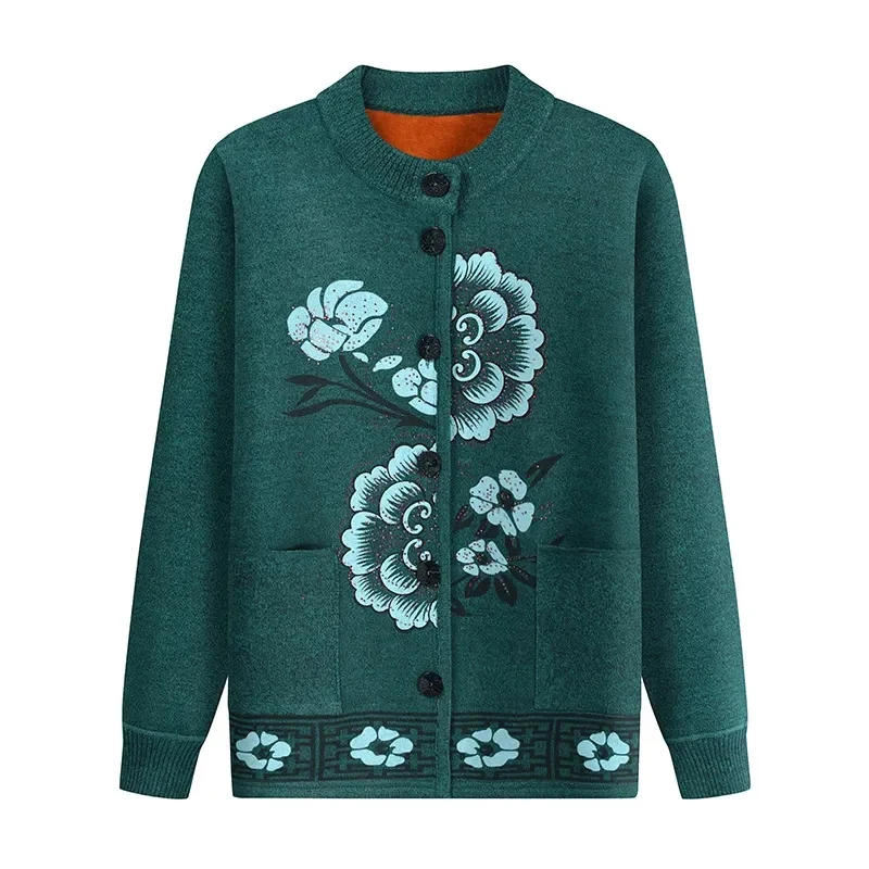 

Integral Velvet Autumn Winter New Middle-AgedElderly Mothers Wear Cardigan Sweater Tops Spring Autumn Knitted Bottoming Shirts