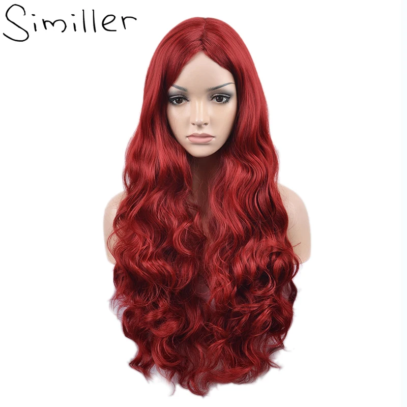 

Similler Long Synthetic Wigs for Women Curly Hair Central Part Lolita Purple Red Cosplay Wig Heat Resistance